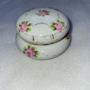 Antique Nippon Porcelain Hand Painted Jewelry Trinket Dish w/Matching Cover Pink